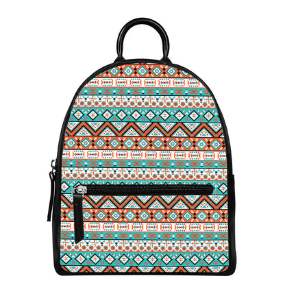 Navajo Geometric Pattern Print Leather Backpack