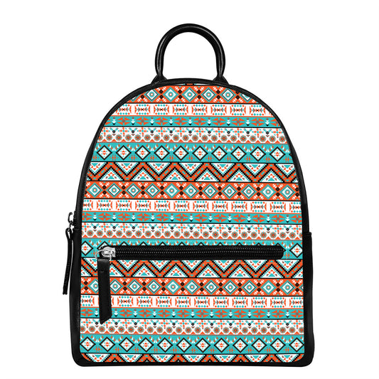 Navajo Geometric Pattern Print Leather Backpack