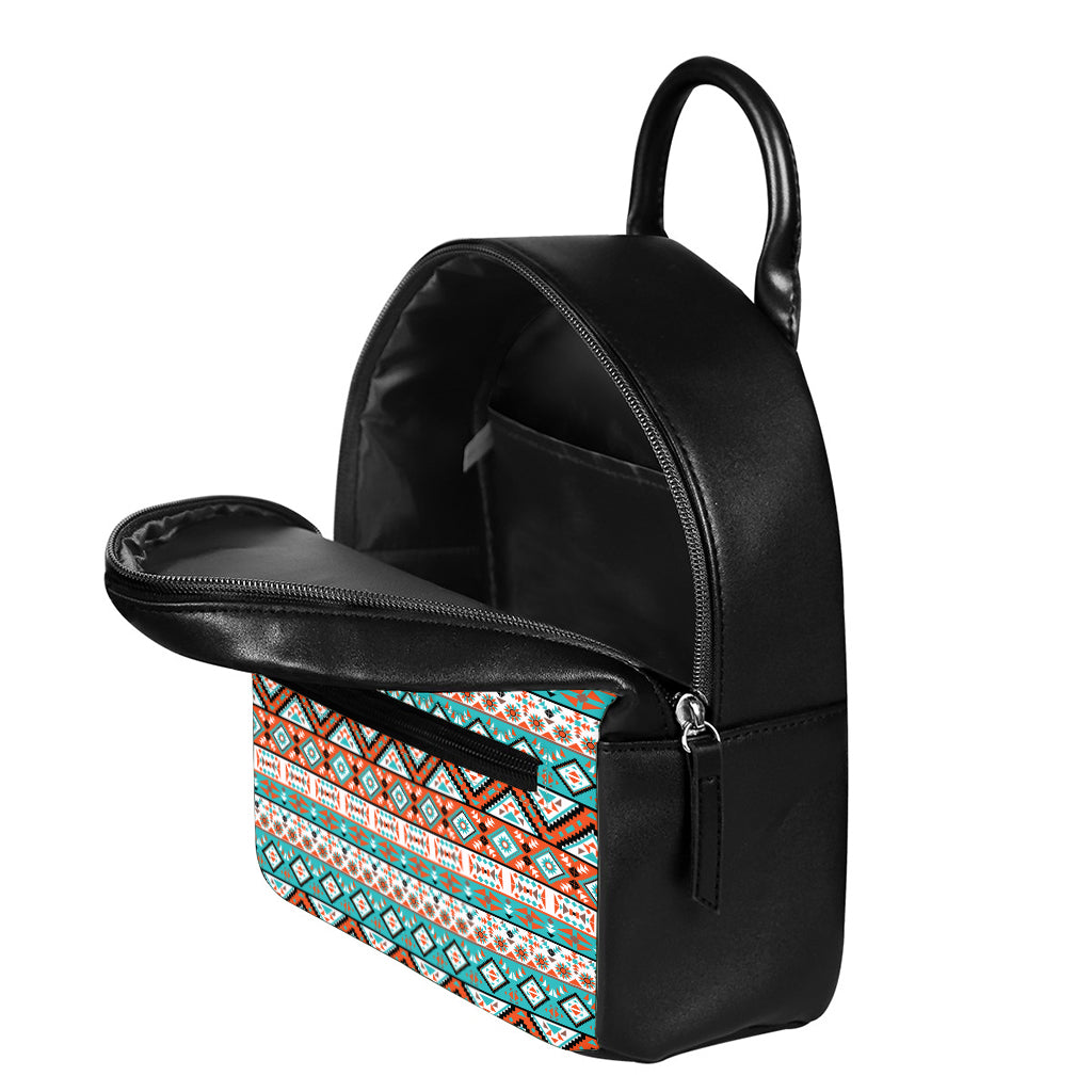 Navajo Geometric Pattern Print Leather Backpack