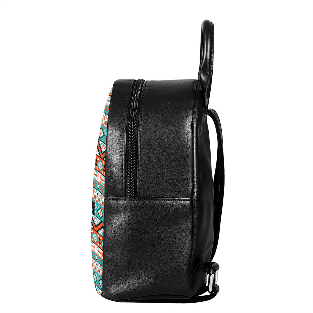 Navajo Geometric Pattern Print Leather Backpack