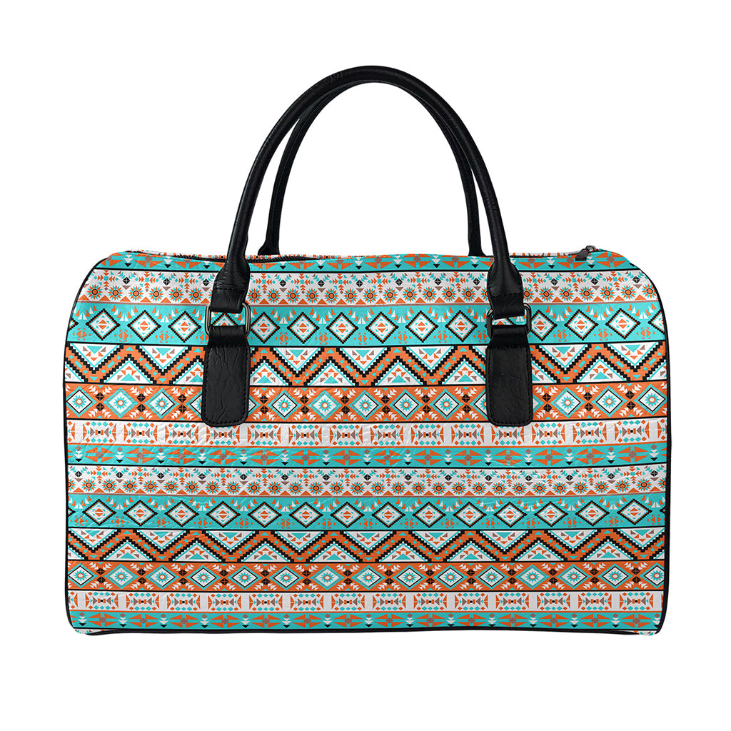 Navajo Geometric Pattern Print Leather Duffle Bag