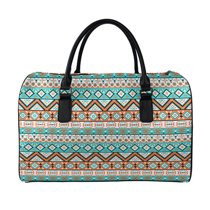 Navajo Geometric Pattern Print Leather Duffle Bag