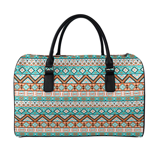 Navajo Geometric Pattern Print Leather Duffle Bag