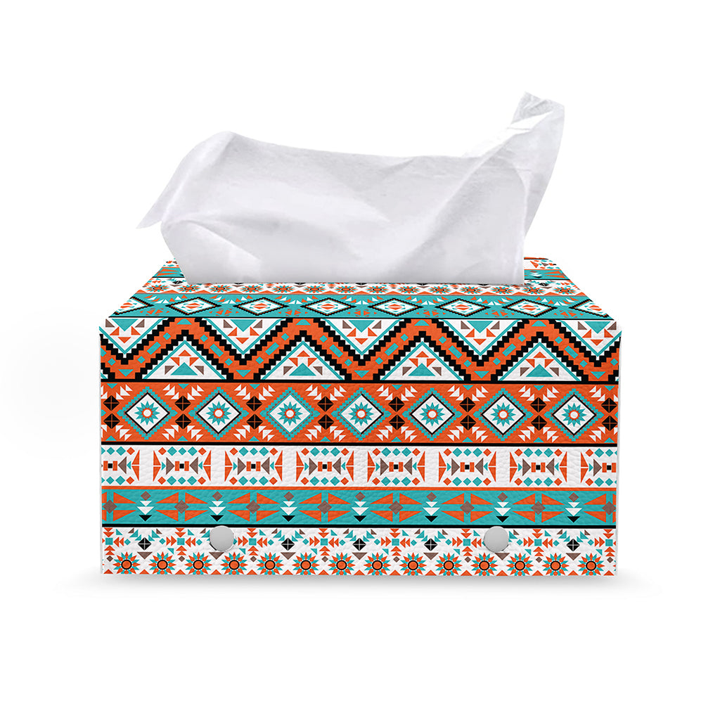 Navajo Geometric Pattern Print Leather Tissue Box Cover