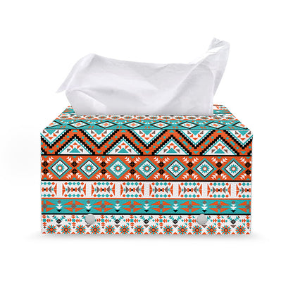 Navajo Geometric Pattern Print Leather Tissue Box Cover
