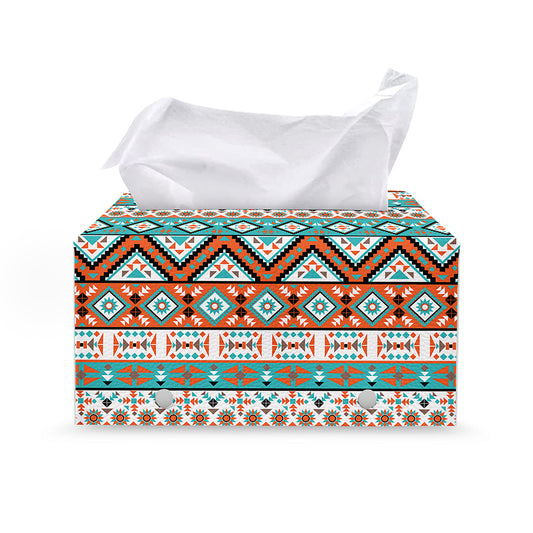 Navajo Geometric Pattern Print Leather Tissue Box Cover