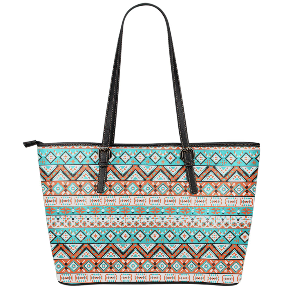 Navajo Geometric Pattern Print Leather Tote Bag