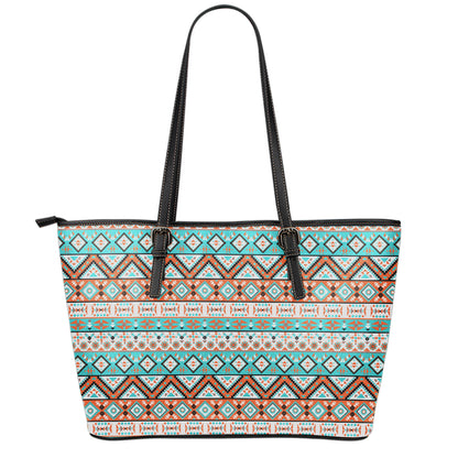 Navajo Geometric Pattern Print Leather Tote Bag