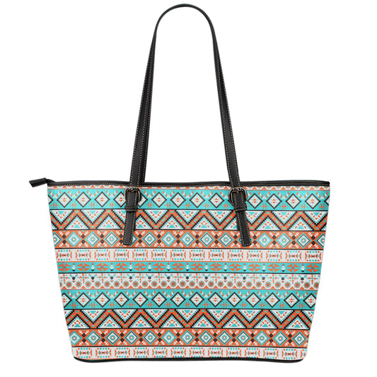 Navajo Geometric Pattern Print Leather Tote Bag