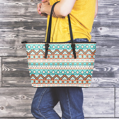 Navajo Geometric Pattern Print Leather Tote Bag
