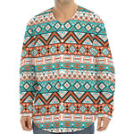 Navajo Geometric Pattern Print Long Sleeve Baseball Jersey