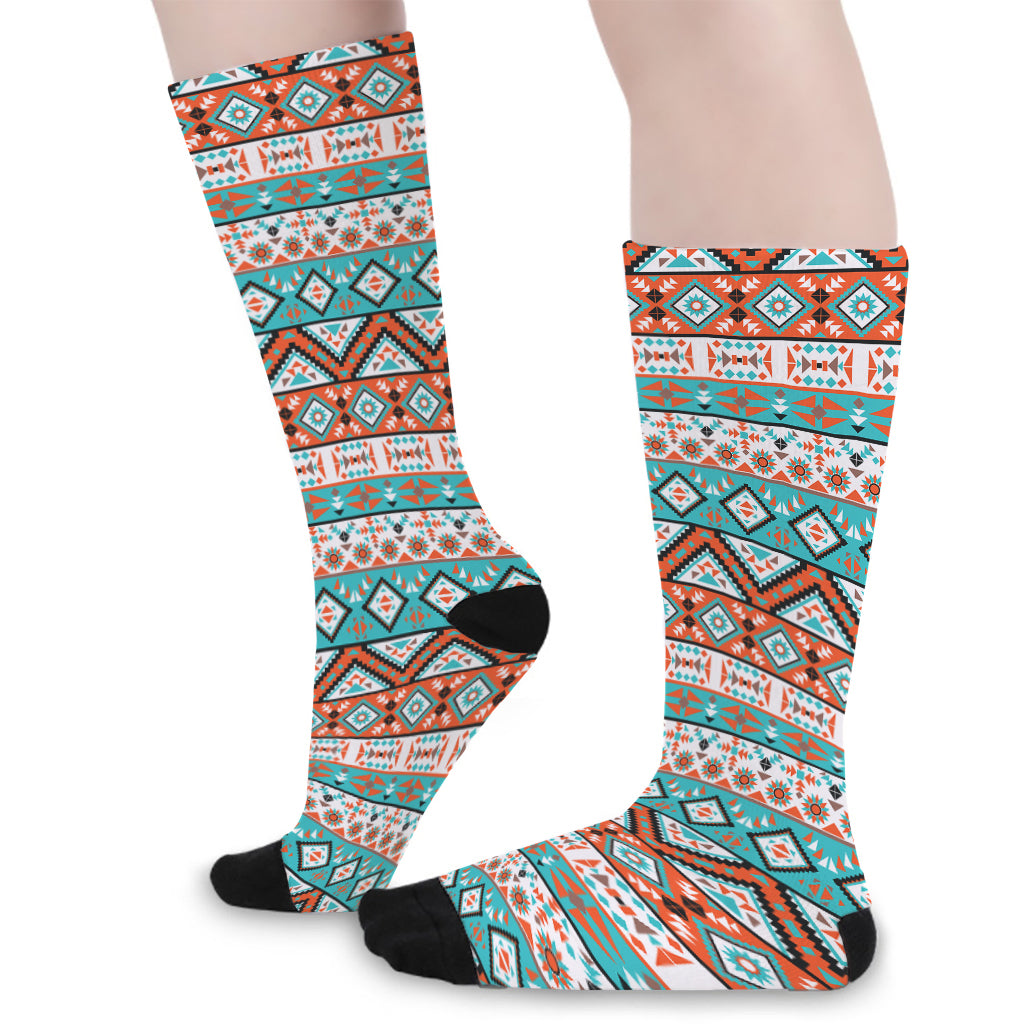 Navajo Geometric Pattern Print Long Socks