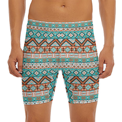 Navajo Geometric Pattern Print Men's Long Boxer Briefs
