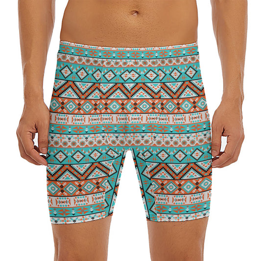 Navajo Geometric Pattern Print Men's Long Boxer Briefs