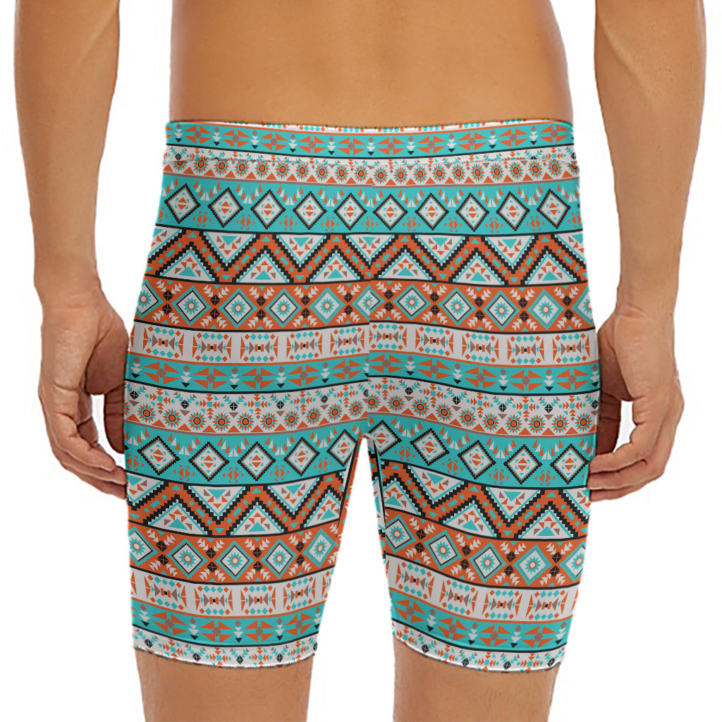 Navajo Geometric Pattern Print Men's Long Boxer Briefs