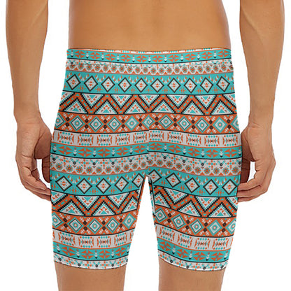 Navajo Geometric Pattern Print Men's Long Boxer Briefs