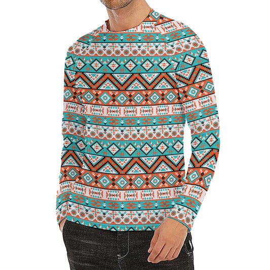 Navajo Geometric Pattern Print Men's Long Sleeve Rash Guard