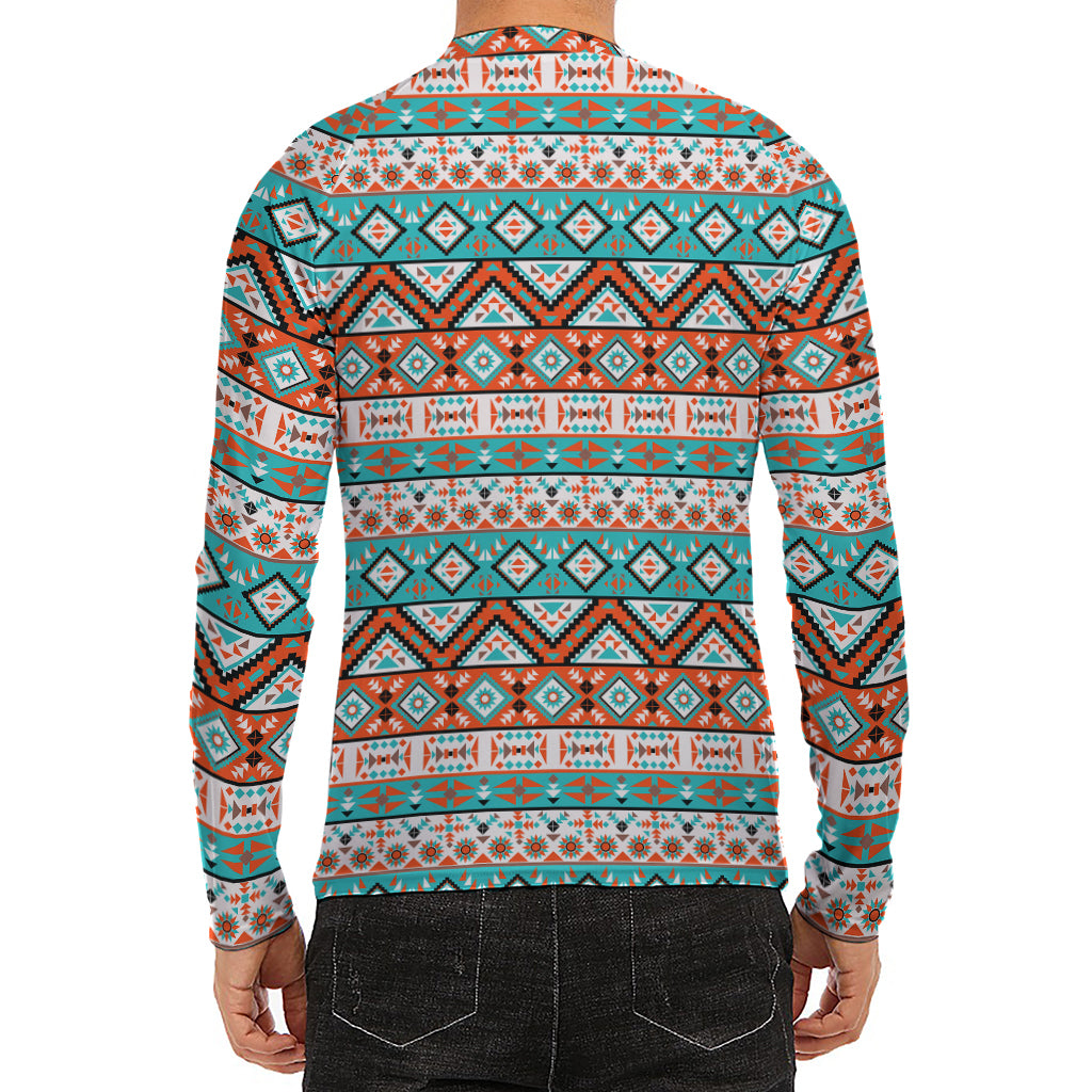 Navajo Geometric Pattern Print Men's Long Sleeve Rash Guard
