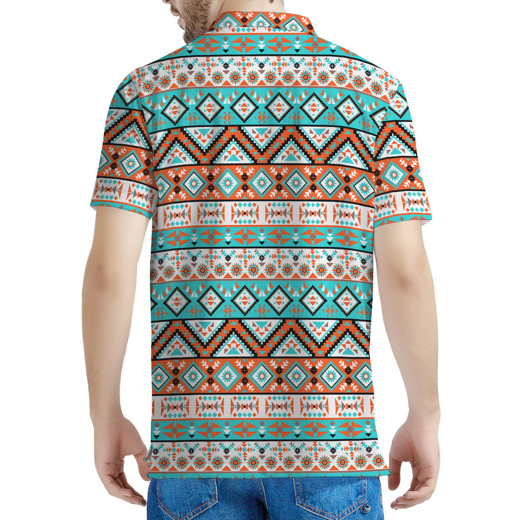 Navajo Geometric Pattern Print Men's Polo Shirt