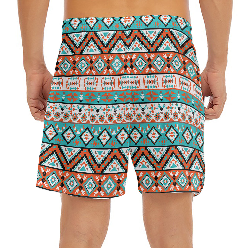 Navajo Geometric Pattern Print Men's Split Running Shorts