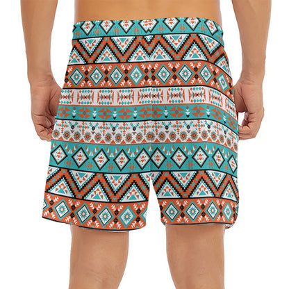 Navajo Geometric Pattern Print Men's Split Running Shorts