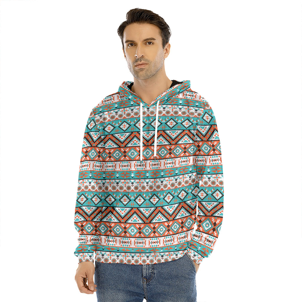 Navajo Geometric Pattern Print Men's Velvet Pullover Hoodie