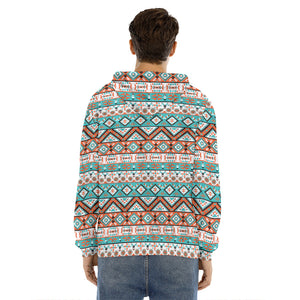 Navajo Geometric Pattern Print Men's Velvet Pullover Hoodie