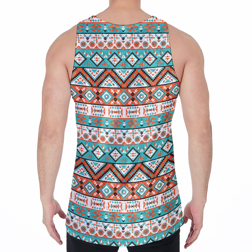 Navajo Geometric Pattern Print Men's Velvet Tank Top