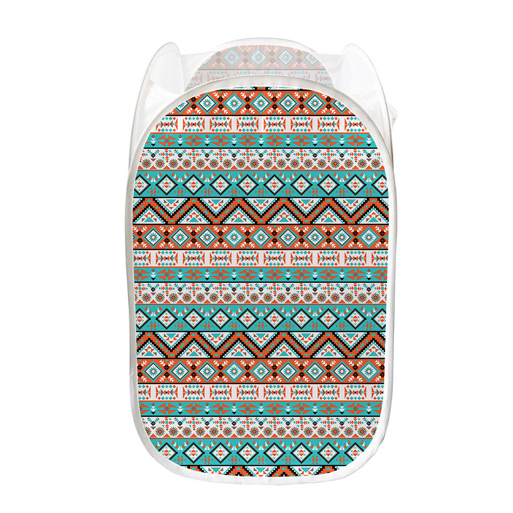 Navajo Geometric Pattern Print Mesh Laundry Hamper