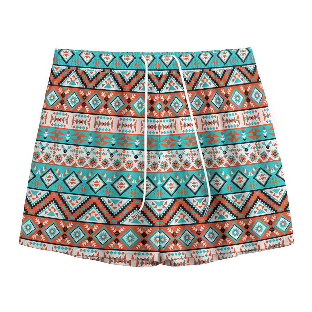 Navajo Geometric Pattern Print Mesh Shorts
