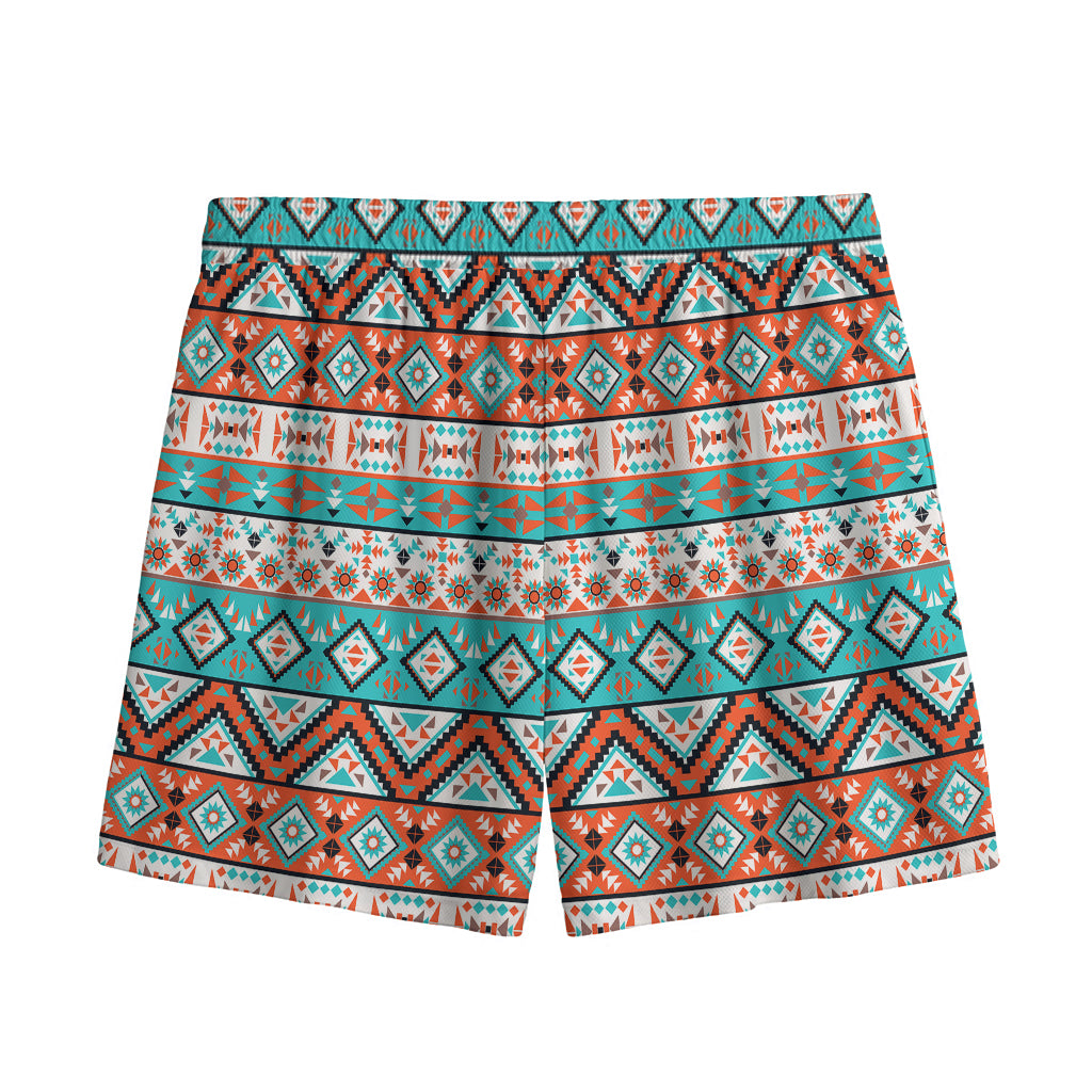 Navajo Geometric Pattern Print Mesh Shorts