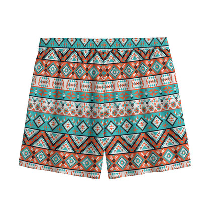 Navajo Geometric Pattern Print Mesh Shorts