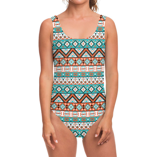 Navajo Geometric Pattern Print One Piece Swimsuit