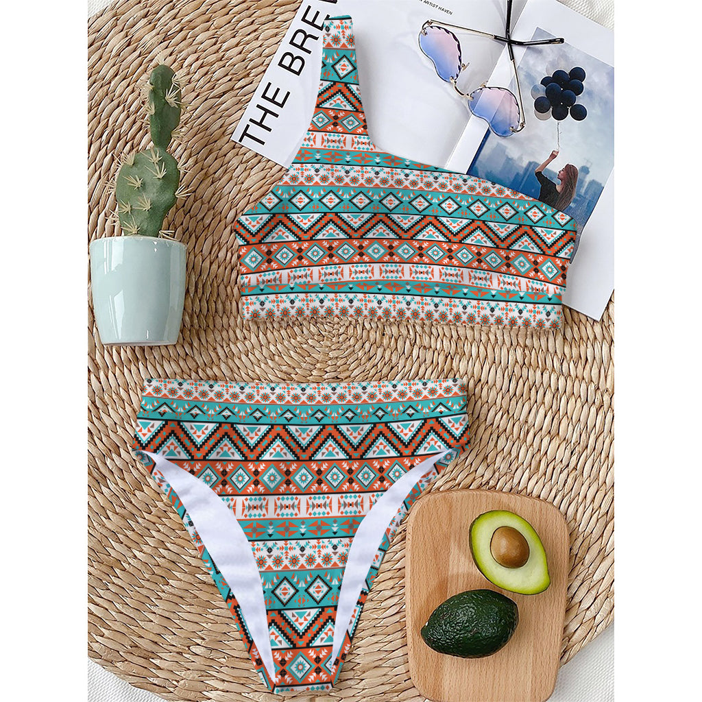 Navajo Geometric Pattern Print One Shoulder Bikini Top