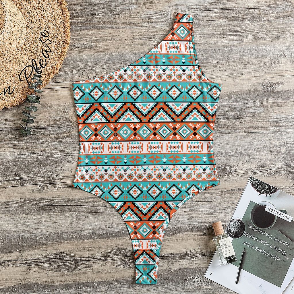 Navajo Geometric Pattern Print One Shoulder Bodysuit