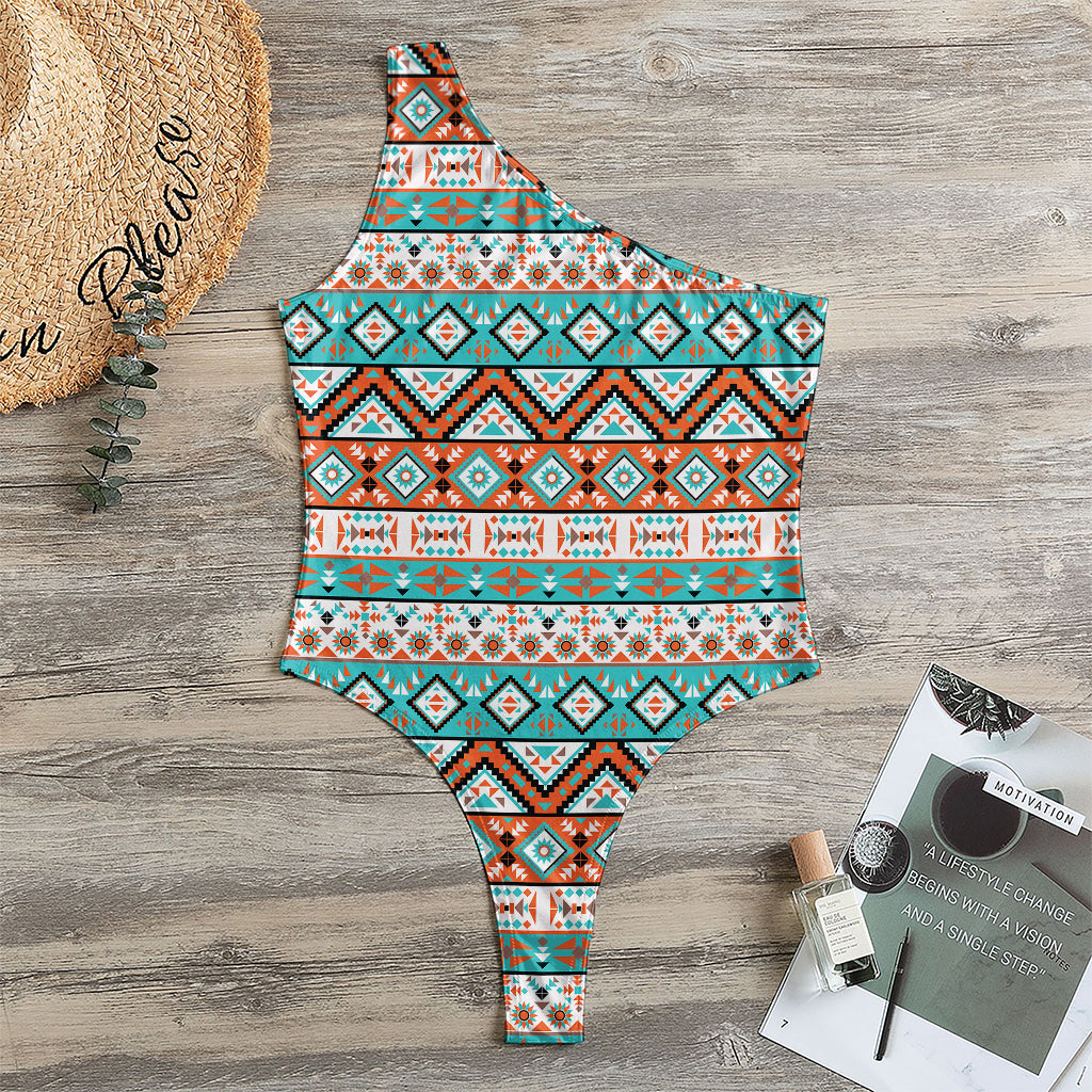 Navajo Geometric Pattern Print One Shoulder Bodysuit