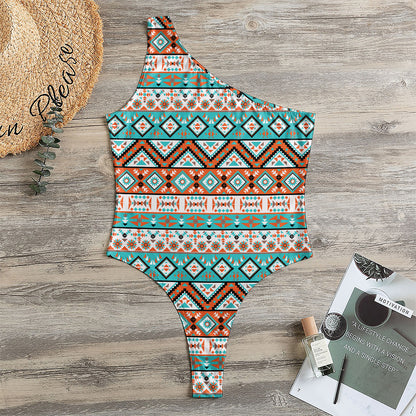Navajo Geometric Pattern Print One Shoulder Bodysuit