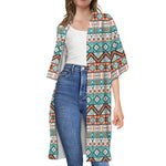 Navajo Geometric Pattern Print Open Front Beach Cover Up
