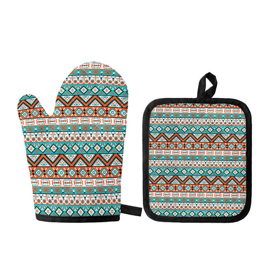 Navajo Geometric Pattern Print Oven Mitt And Pot Holder Set