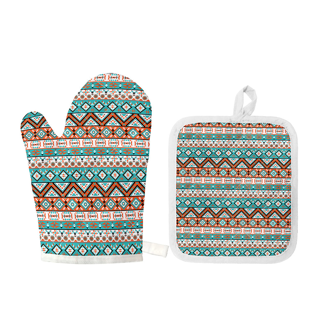 Navajo Geometric Pattern Print Oven Mitt And Pot Holder Set