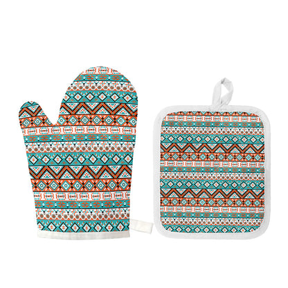 Navajo Geometric Pattern Print Oven Mitt And Pot Holder Set