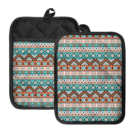 Navajo Geometric Pattern Print Pot Holders With Pocket