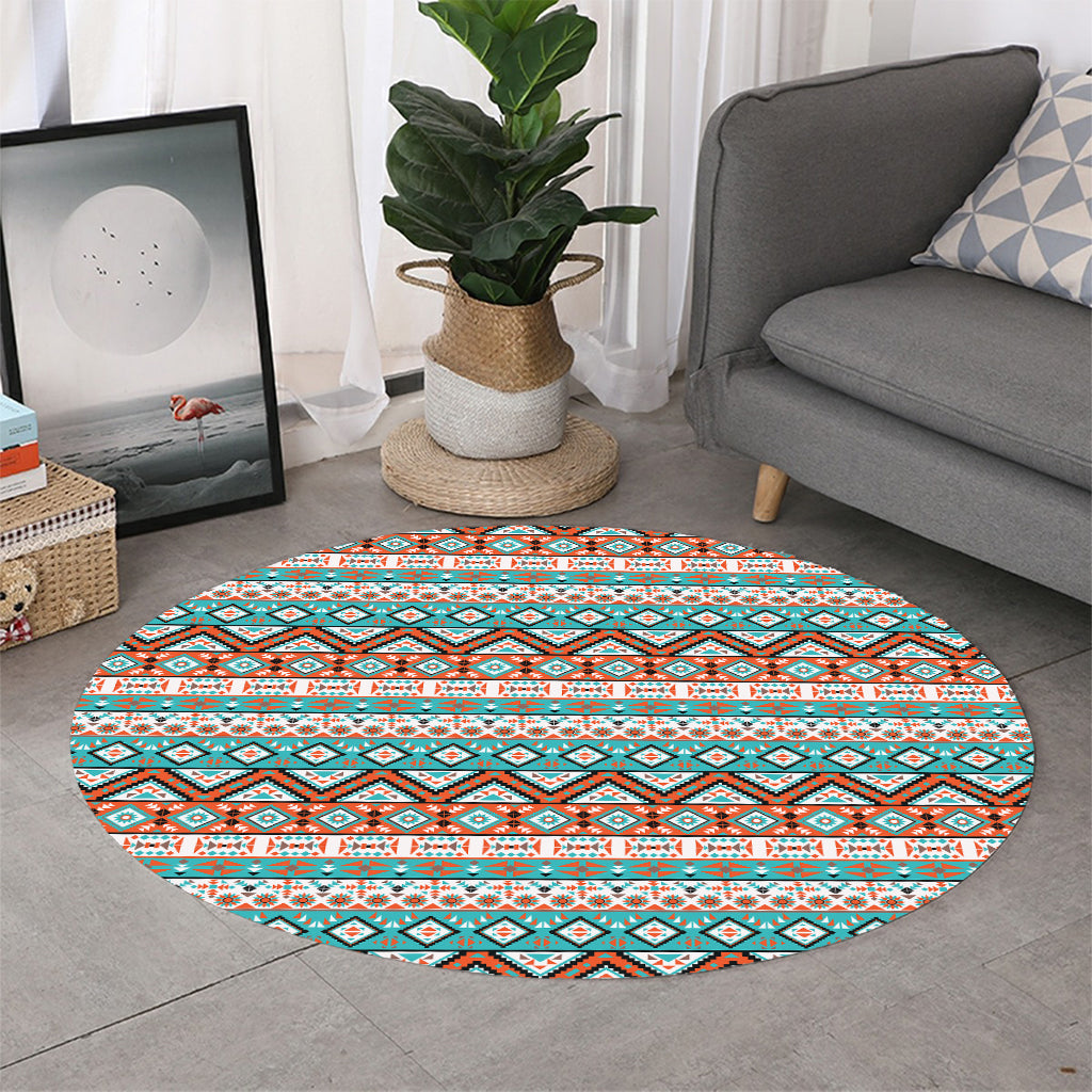 Navajo Geometric Pattern Print Round Rug