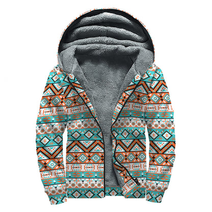 Navajo Geometric Pattern Print Sherpa Lined Zip Up Hoodie