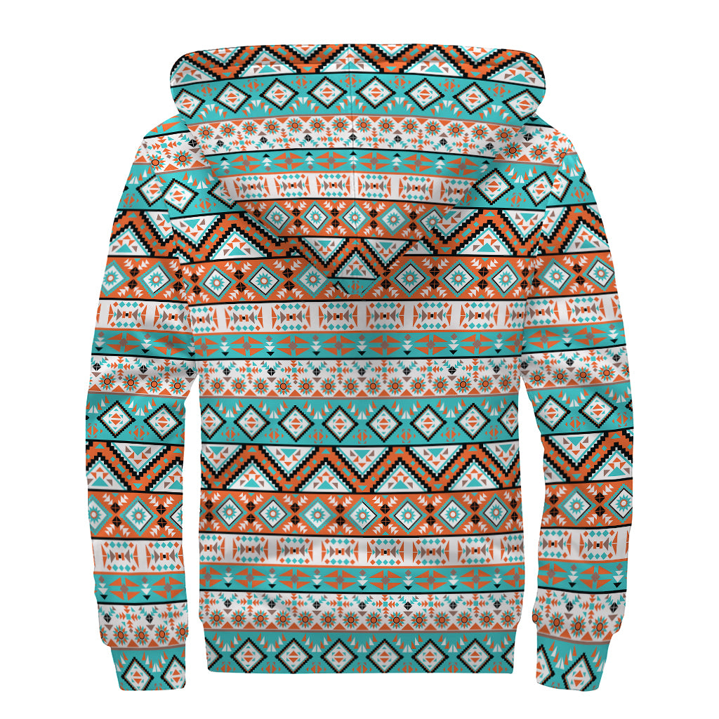 Navajo Geometric Pattern Print Sherpa Lined Zip Up Hoodie