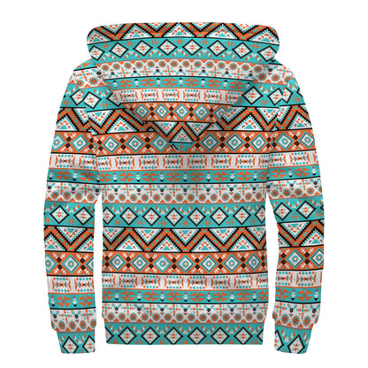 Navajo Geometric Pattern Print Sherpa Lined Zip Up Hoodie