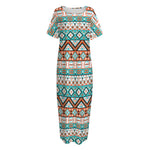 Navajo Geometric Pattern Print Short Sleeve Long Nightdress