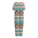 Navajo Geometric Pattern Print Short Sleeve Long Nightdress