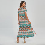 Navajo Geometric Pattern Print Short Sleeve Maxi Dress