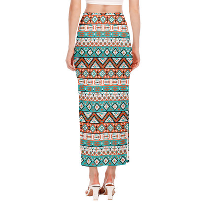 Navajo Geometric Pattern Print Side Slit Maxi Skirt